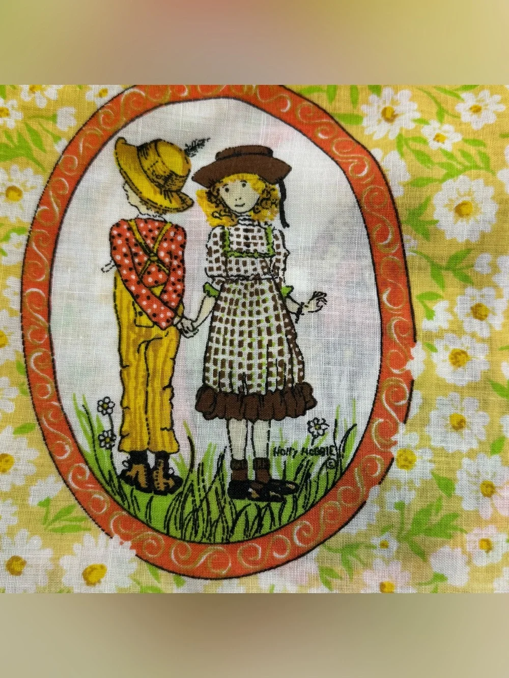 Vintage Holly Hobbie Handmade window valance Panels Pair Daisy Floral 64.5” Long